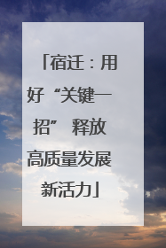 宿迁：用好“关键一招” 释放高质量发展新活力